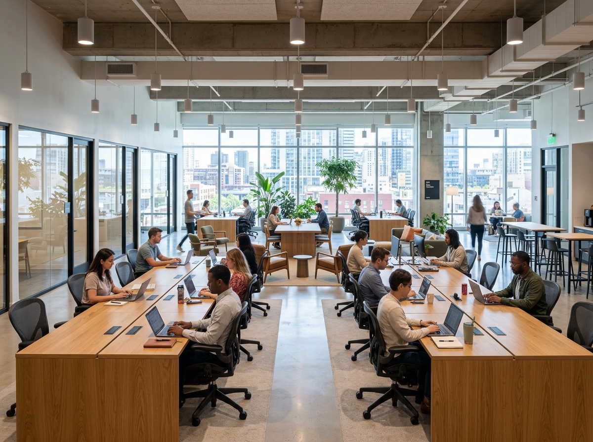 Collaborative open-plan office with ergonomic chairs